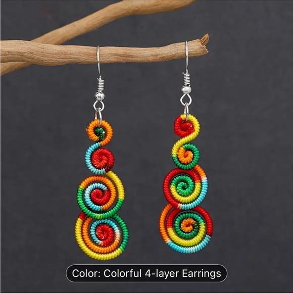 NWT fabric colorful swirl dangle earrings - Picture 1 of 2